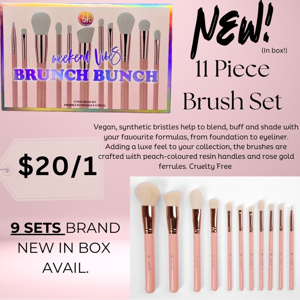 BH Cosmetics Gold and Pink Brush Set 11 Piece Makeup Tools